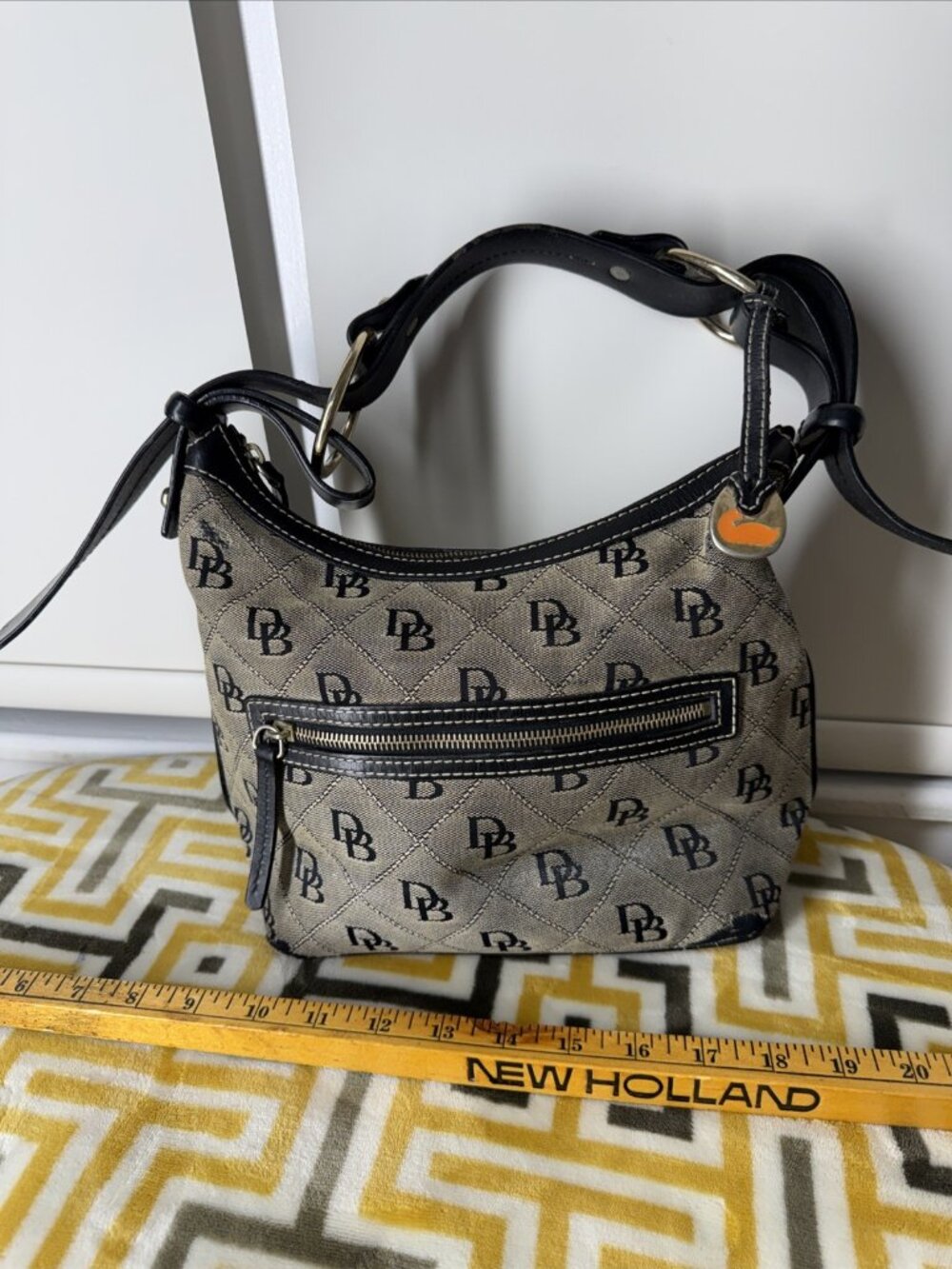 Dooney & Bourke Hobo Handbag Purse Medium Size Black Leather Trim